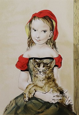 猫を抱く少女（エスタンプ）