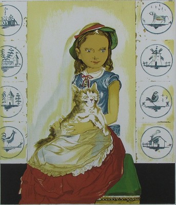 猫を抱いて座る少女