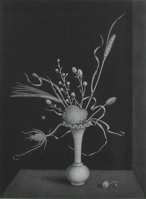 オパリンの花瓶に挿した種子草