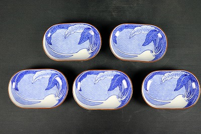 十四代辻常陸「染付青海波大根紋深皿五客」