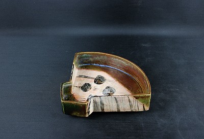 織部 扇面鉢 団子絵