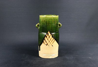 児島塊太郎「織部双耳花生」